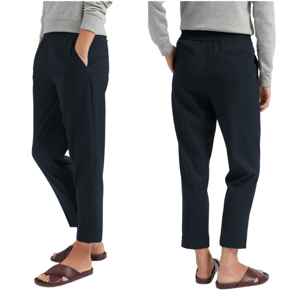 Everlane The Italian GoWeave Easy Pant navy blue wool size 2 elastic waist crop
